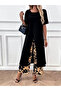 Women's Front Cross Detailed Short-Sleeved Long Blouse and Patterned Two-Thread Trousers Two-Piece Set - 2