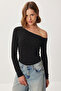 Open Shoulder Stone Detailed Knitted Blouse Ldz0071 Black - 2