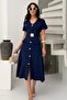Women's V-Neck Gold Buttoned and Buckled Belted Midi Short Sleeve Modal Dress - 3