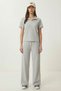 Polo Collar Flexible Knitted Top and Bottom Set Lby0038 Gray Melange