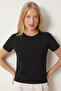 Ruched Knitted Blouse with Back Detail Lnt0026 Black - 3