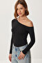 Open Shoulder Stone Detailed Knitted Blouse Ldz0071 Black - 3