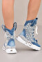 Women's Denim Boots with Fishnet Lace and Metal Details Summer Boots - 2