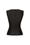 Women's Black Sleeveless Crew Neck Transparent Ribbed Blouse - 4