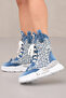 Women's Denim Boots with Fishnet Lace and Metal Details Summer Boots