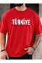 Unisex Our Name Printed Personalized Red Oversize T-Shirt Loose Fit