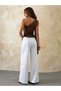 Brown Wrinkled Top White Double Crepe Trousers Set |   High Waist |   Modern Stylish Combination - 2