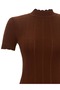 Women's Brown Lightly Transparent Short Sleeve Ruffle Collar Knitwear Blouse - 4
