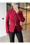 Pearl Buttoned Waist-Fastening Jacket Burgundy - 2