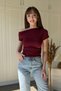 Kayık Neckline Gathered Crop Burgundy Bodysuit