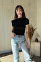Kayık Neckline Gathered Crop Black Bodysuit - 3