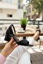 Women's Patent Leather Single Strap Mid Block Heel Sandals
