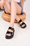 Women's Black Suede Double Buckle Slippers - 2