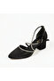 Black Satin Stone Heeled Women's Shoes - 4