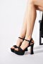 Pornes Single Strap Stone Platform High Women's Evening Dress Shoes Black Satin - 2