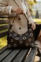 Women's Coffee-Colored Shoulder Bag with Perforated Staple Detail – Metal Ring, Medium Size, Daily Use Shoulder Bag - 4