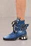 Women's Denim Summer Boots with Scarf and Buckle Details - 5