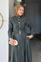 Fulaz Bamboo Cupra Fabric Hijab Dress with Double Belt Buckle - Dark Petrol - 3
