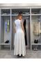 Women's White Long Dress with Pleated Details - 4