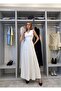 Women's White Long Dress with Pleated Details - 2