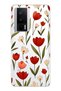 Poco F5 Pro Compatible Red Tulip Patterned Transparent Phone Case
