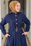 Fulaz Bamboo Cupra Fabric Hijab Dress with Double Belt Buckle - Navy Blue - 5
