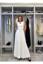 Women's White Long Dress with Pleated Details - 3