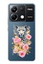 Poco X6 Pro Compatible Leopard and Pink Rose Pattern Transparent Phone Case