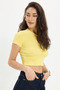 Women's Slim Fit 100% Cotton Short Sleeve Plain Crew Neck Yellow Crop - 3