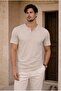 Edgar Regular Fit 3 Button Placket Supreme Fabric Dirty Collar Men's T-Shirt - Gravel - 6