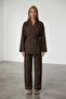 Bitter Brown Shawl Collar Tie-Up Sofia Linen Jacket and Wide-Leg Trousers Set Alc-X12433