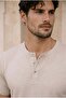 Edgar Regular Fit 3 Button Placket Supreme Fabric Dirty Collar Men's T-Shirt - Gravel - 3