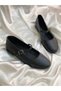 Elle Black Genuine Leather Belted Casual Ballet Flats - 3