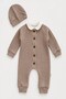 Baby boy 3-piece set waffle fabric hat+bottom snap bodysuit+jumpsuit set 0-3-6-9-12 months old - 4