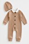 Baby boy 3-piece set waffle fabric hat+bottom snap bodysuit+jumpsuit set 0-3-6-9-12 months old - 4