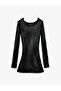 Slim Fit Long Sleeve Crew Neck Mesh Crochet Beach Dress - 2