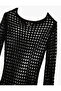 Slim Fit Long Sleeve Crew Neck Mesh Crochet Beach Dress - 4