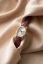 Misky Gold Oval Case Roman Numeral Leather Burgundy Strap Stylish & Elegant Women's Wristwatch
