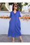 Linen Textured Buckle Cotton Dress Cobalt Blue