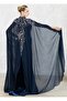 New Generation Navy Blue Long Dress Chiffon Cape Double Set-Kaftan-Bindali-Henna Dress- Wedding - 7