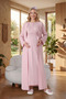 New Season Powder Maternity Summer Shawl Collar Jacquard Full Length Stylish Lace Short Sleeve Dressing Gown Nightgown Set