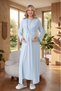 New Season Blue Maternity Summer Shawl Collar Jacquard Full Length Stylish Lace Short Sleeve Dressing Gown Nightgown Set - 2