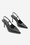 Women's Stiletto Pointed Toe Open Back Strap Buckle Thin Classic Heeled Shoes Osenta Black