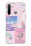 Realme 5I / 6I / C3 Compatible Pastel Floral Moon and Rainbow Pattern Transparent Phone Case