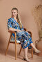 Printed Summer Dress with Elastic Waistband, Woven Viscose, Navy Blue. - 5