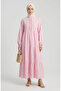 Striped Poplin Ruffle Detailed Hijab Dress 2190-02 Pink - 3