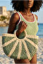 Women's Fan-Shaped Straw Bag Green - 2