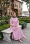 Waist Pleated Lace-Up Button Detailed Dress Pink Hnt0310 - 4