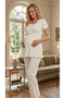 New Season Ecru Double-Breasted Summer 100% Cotton Short Sleeve Maternity Pajama Set - 8