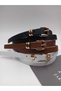 Set of 3 Trend Double Bridge Detailed Women's Trouser Belt, Dress Belt, Coat Belt - 2